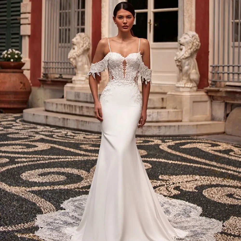 Temperament Spaghetti Straps Wedding Dress Classic Customized Jersey Mermaid Bridal Gown High Quality Appliques Vestido De Novia