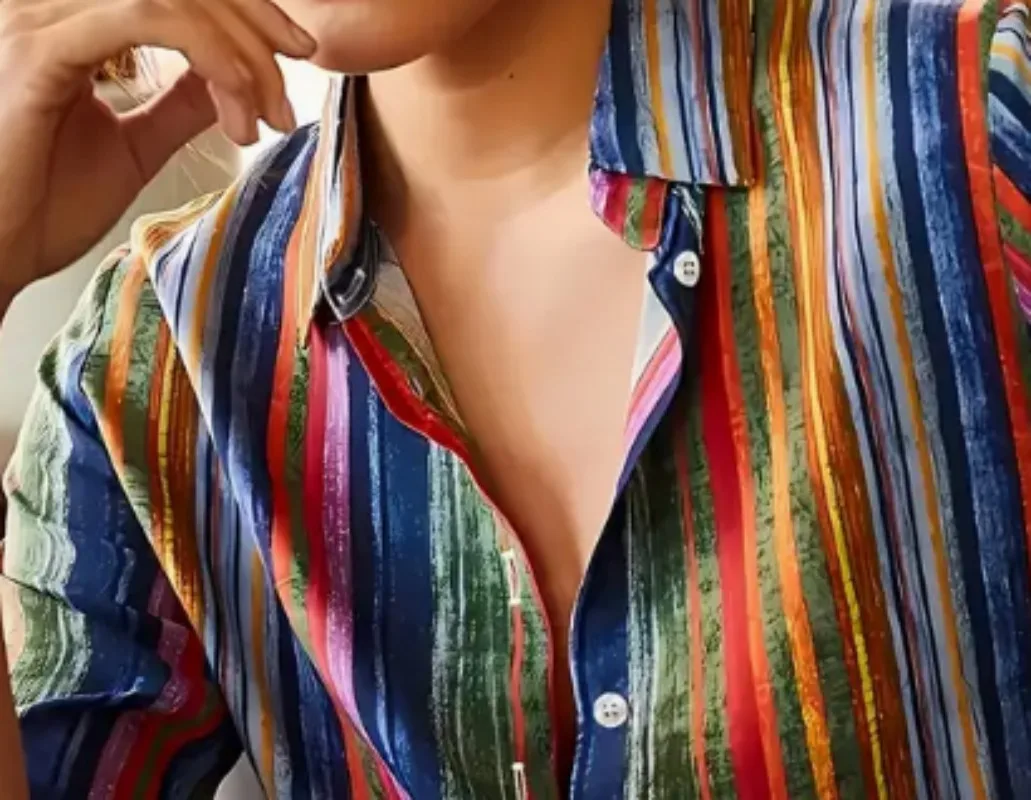 قميص أنيق مخطط بأزرار للنساء مقاس كبير، قميص كلاسيكي بأكمام طويلة قابل للغسل في الغسالة، مثالي للقميص المخطط العتيق