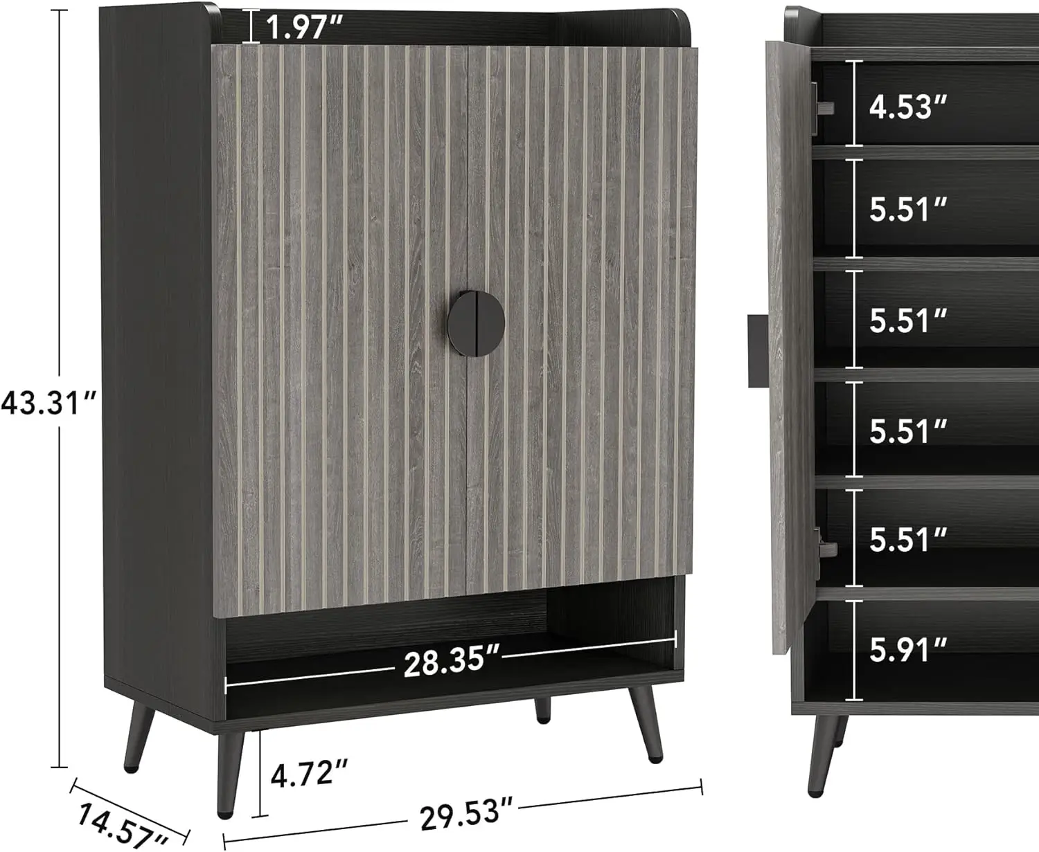 Tribesigns shoe cabinet with doors, 7-story shoe cabinet with adjustable shelves, wooden shoe rack, gray