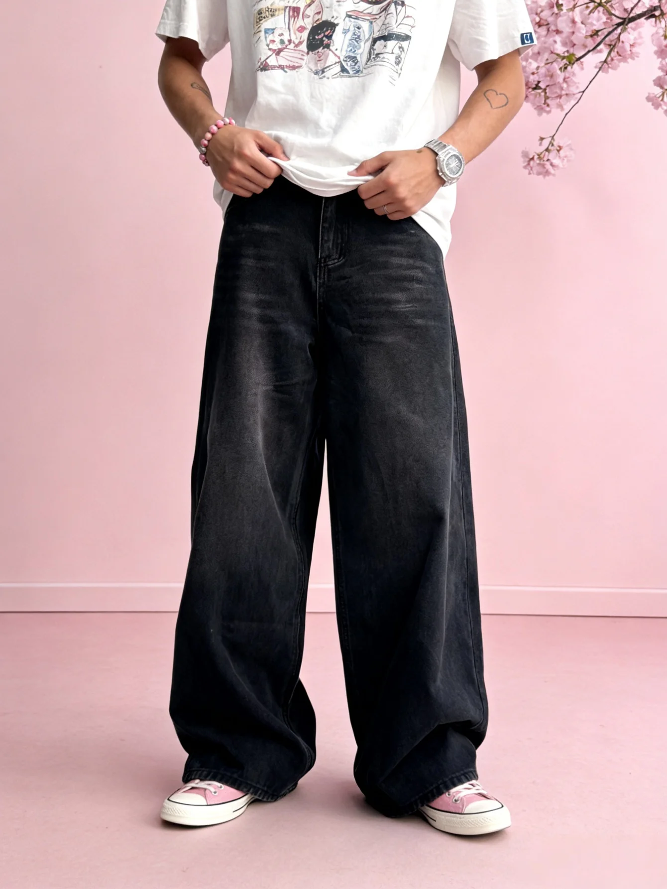 

Original Baggy Jeans for Man Drip Light Retro Look. No accessories or belts included.