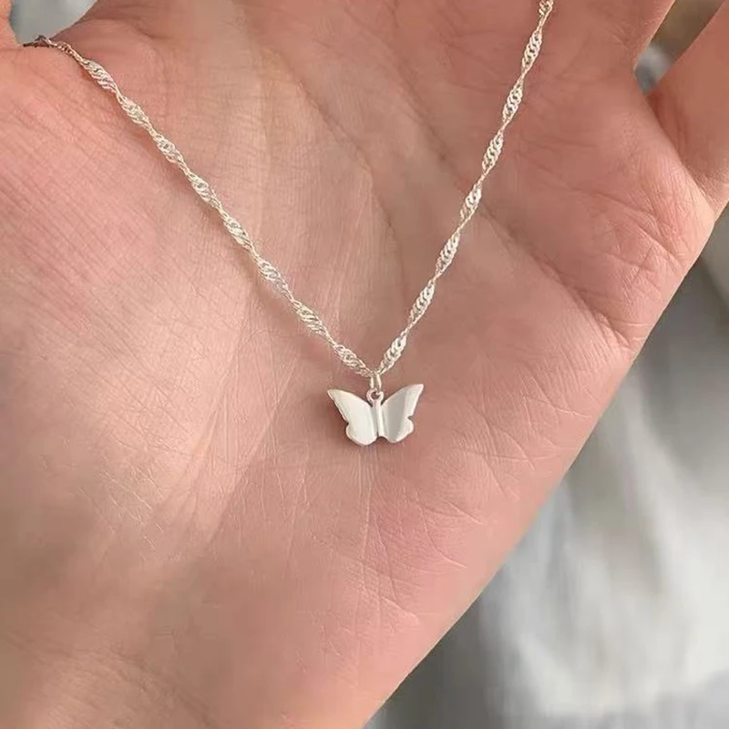 Real 925 Sterling Silver Butterfly Mini Pendant Choker Necklace For Women Classic Fine Jewelry Light Luxury Advanced Accessories