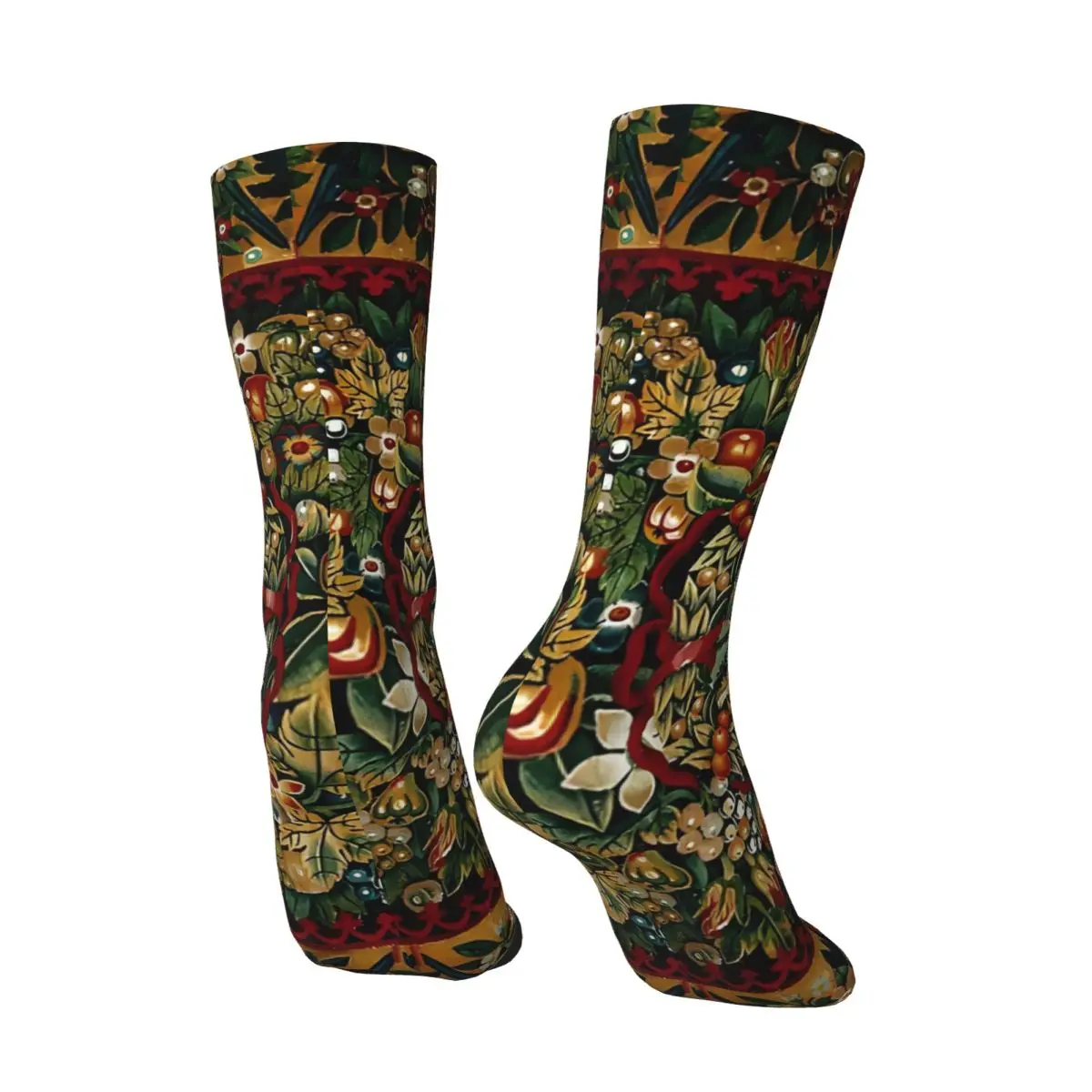 Vintage Medieval Unicorn Floral Tapestry Men's compression Socks Unisex Harajuku Pattern Printed Novelty Crew Sock