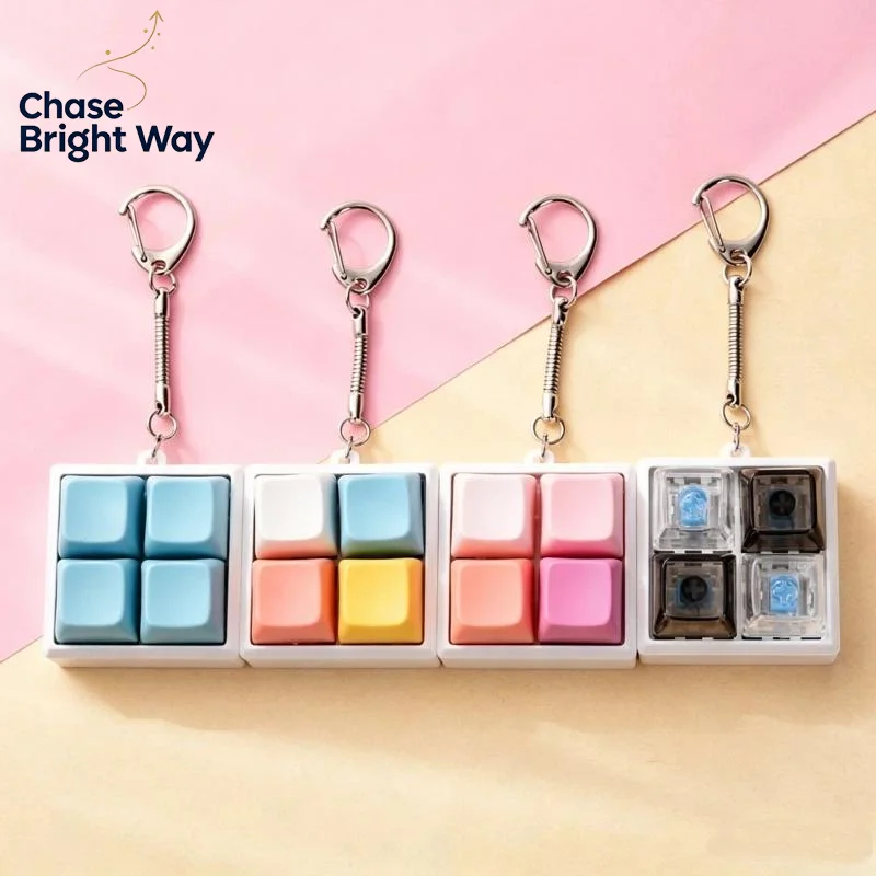 Mini 4 Keys Mechanical Keyboard Fidget Keychain Crisp Click Sound Portable Fidget Toy for Anxiety Relief Adults