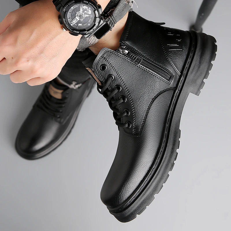 

Quality Classic British Style High Top Leather Casual Boots Winter New Warm Outdoor Snow Boots Men's Thick Soled Non Slip Boots