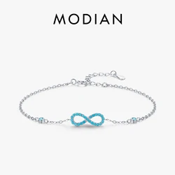 MODIAN Romantic Infinite Love Bracelet 925 Sterling Silver Vintage Natural Turquoise Chain Bracelets For Women Wedding Jewelry