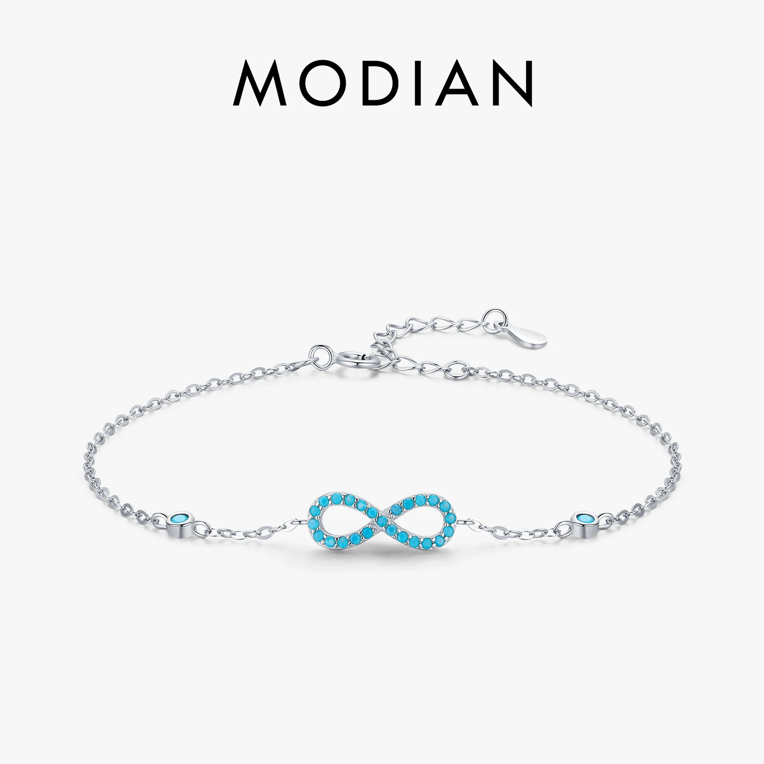 MODIAN Romantic Infinite Love Bracelet 925 Sterling Silver Vintage Natural Turquoise Chain Bracelets For Women Wedding Jewelry