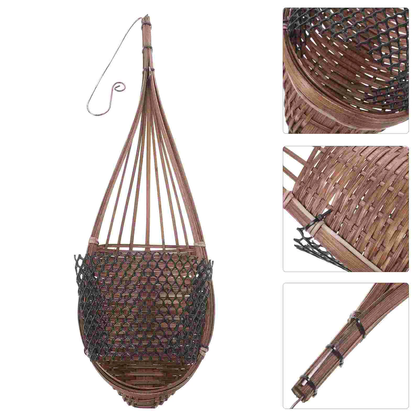 

Bamboo Wood PP Vintage Hanging Flower Basket Planter Wall Mounted Decorative Pot Balcony Garden Home Storage Holder