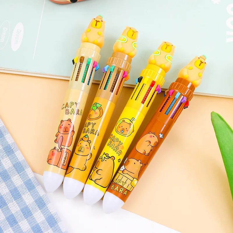 

12 Pcs Cartoon Capybara Ten-Color Round Beads High Value Stationery Kapibara Creative Press-Type Multi-Color Pen Hand Account