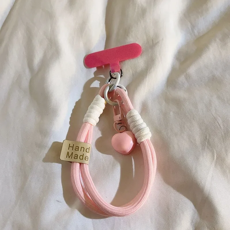 Tali Ponsel Warna-warni Tali Pergelangan Tangan Pendek 3D Cinta Hati Pesona Gantungan Kunci Kamera Rantai Lanyard Universal Casing Ponsel Lanyard