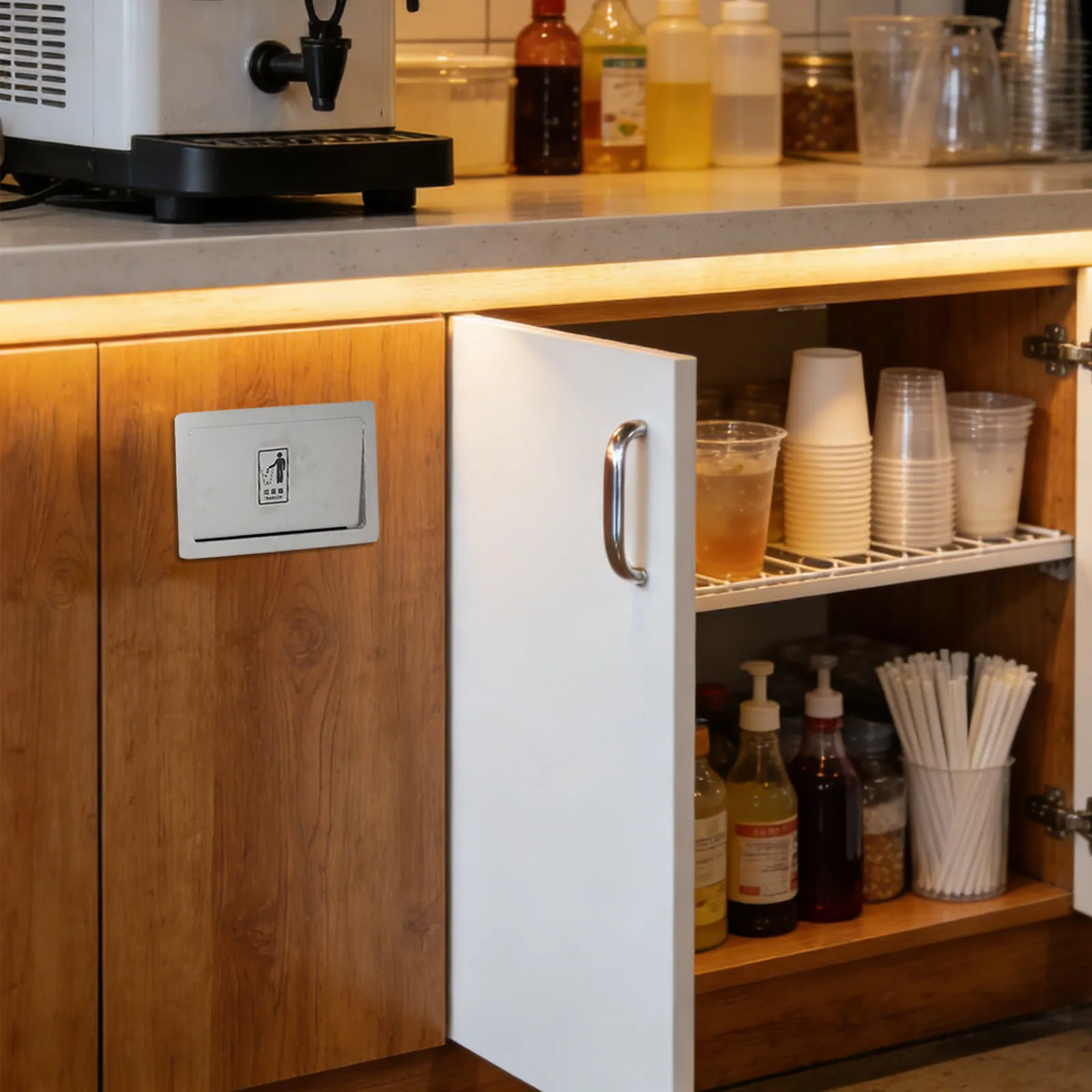 Built-in Stainless Steel Trash Chute Lid Side Mounted Swing Size 2 Embedded Garbage Bin Cover Recessed Kitchen Cabinet Waste