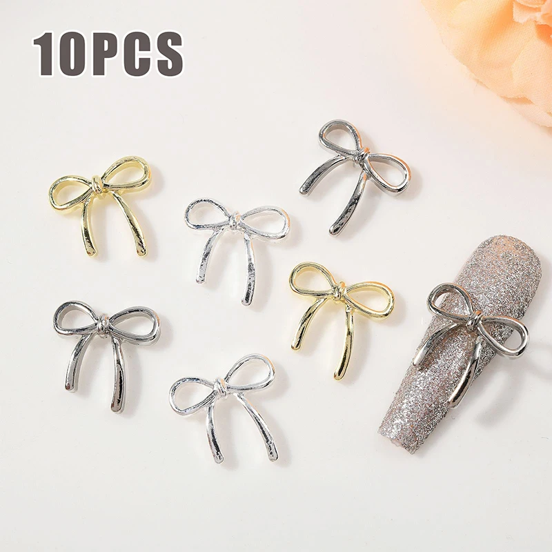 10 pezzi oro argento fiori accessori per Manicure strass per unghie gioielli per Nail Art decorazioni per unghie con fiocco trapani per Nail Art 3D