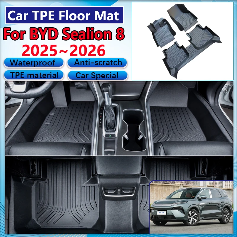 

For BYD Sealion 8 Accessories Tang L 2025 2026 Car Floor Mat Dirt-resistant Mud Carpet Full TPE Foot Pads Auto Leather Cushion