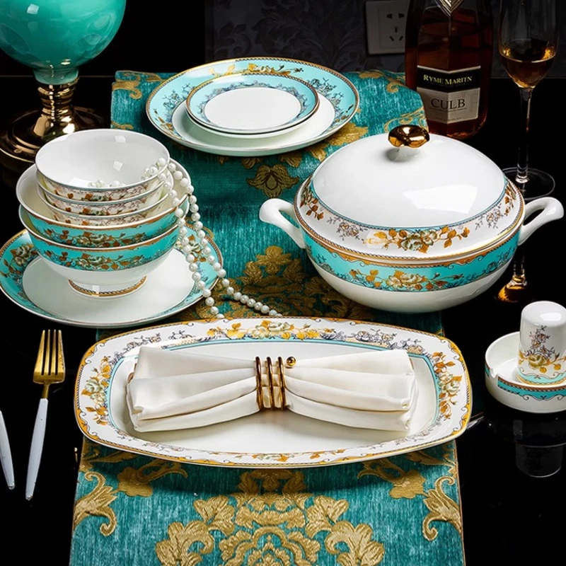 

Set Of Bowls And Plates For Home Use Jingdezhen Ceramic European-style Light Luxury Bone China Tableware Set High-end Chopstick