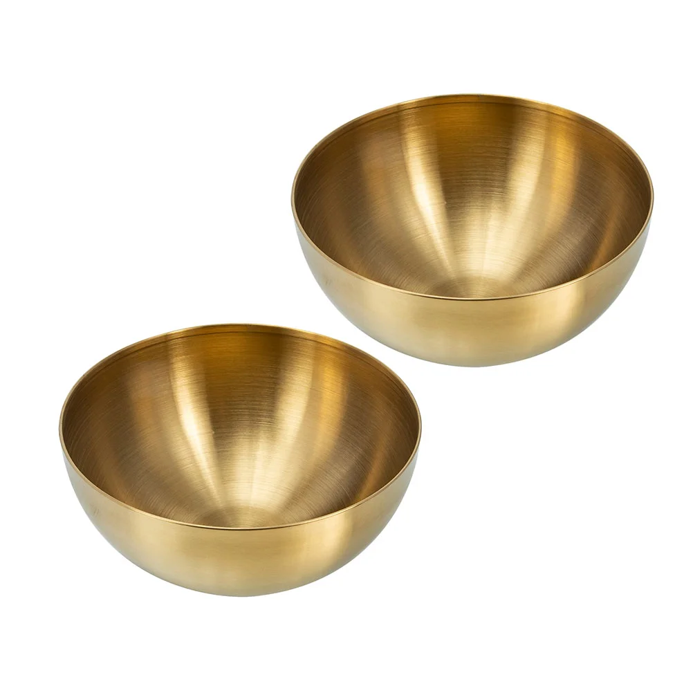 

2 Pcs 15cm Gold Stainless Steel Salad Bowl Multi Function Easy Clean Smooth Edge Rice Soup Noodle Fruit Storage Kitchen