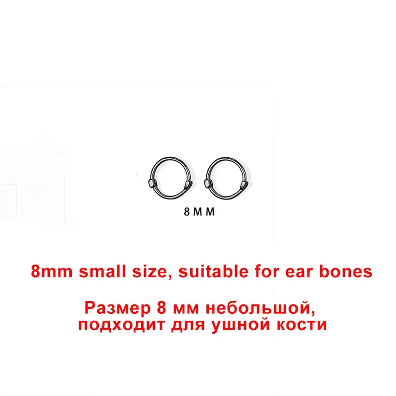 SOFTPIG Real 925 Sterling Silver 8/10/12MM Black Round Hoop Earrings for Women Classic Fine Jewelry Minimalist Accessories