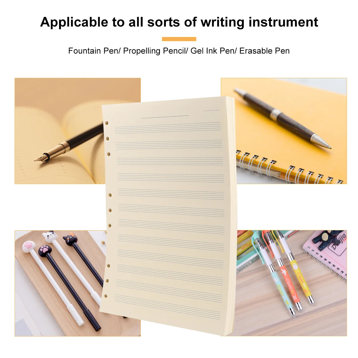 100 Sheets Five-Line Manuscript Core Loose-Leaf 2Mm 12 Rows Music Manuscript Notebook Refill Paper for Students Staff Use