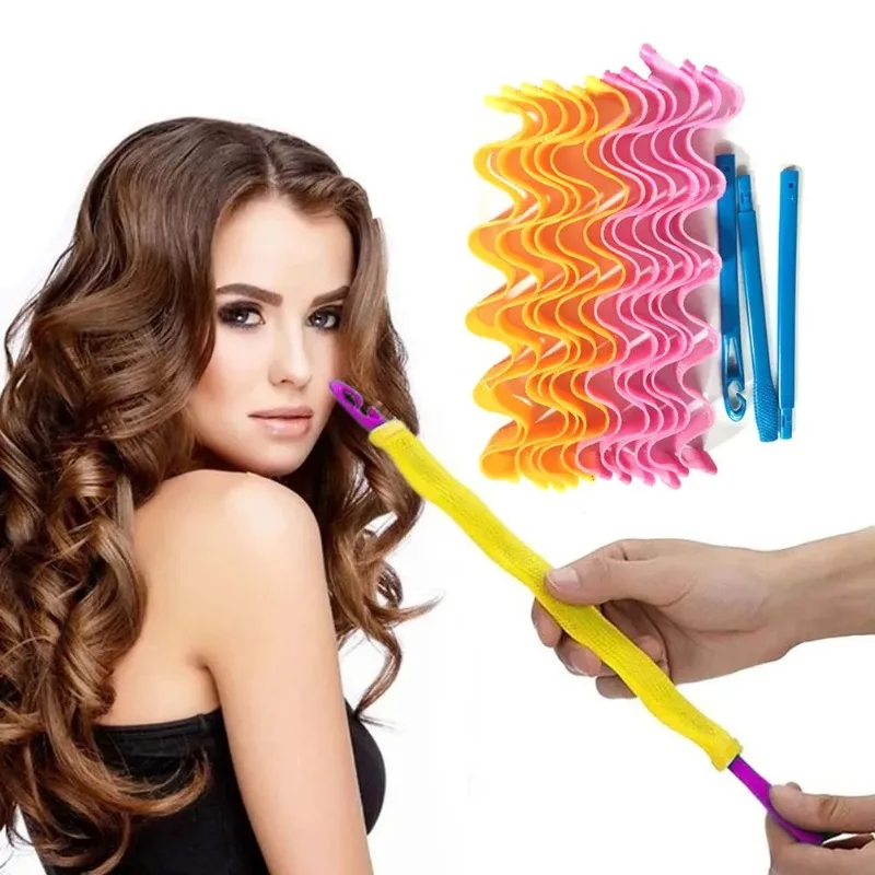 

12Pcs Set 30/45/55cm Water Ripple Curling Iron DIY Manual Hairdressing Tool Magic Curler Hair Roller Spiral Curls Roller