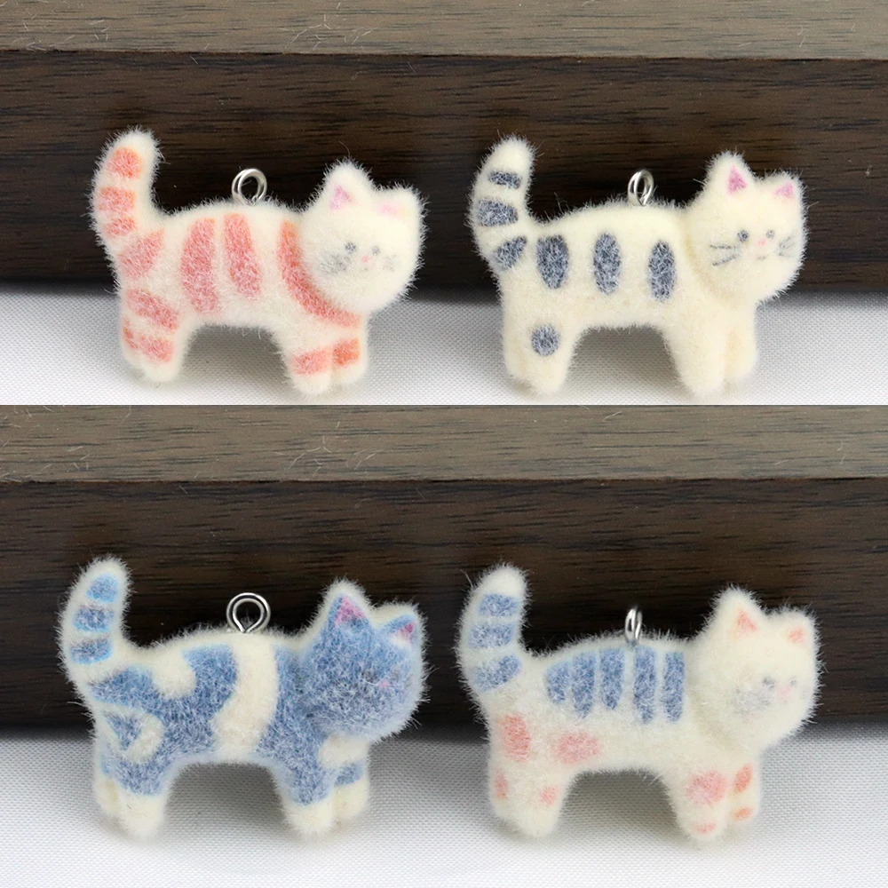 

4pcs Cat Pendant Kawaii Fluffy Flocking Animal Cat Charms Pendant DIY Jewelry Beads Earrings Necklace Keychain Accessories