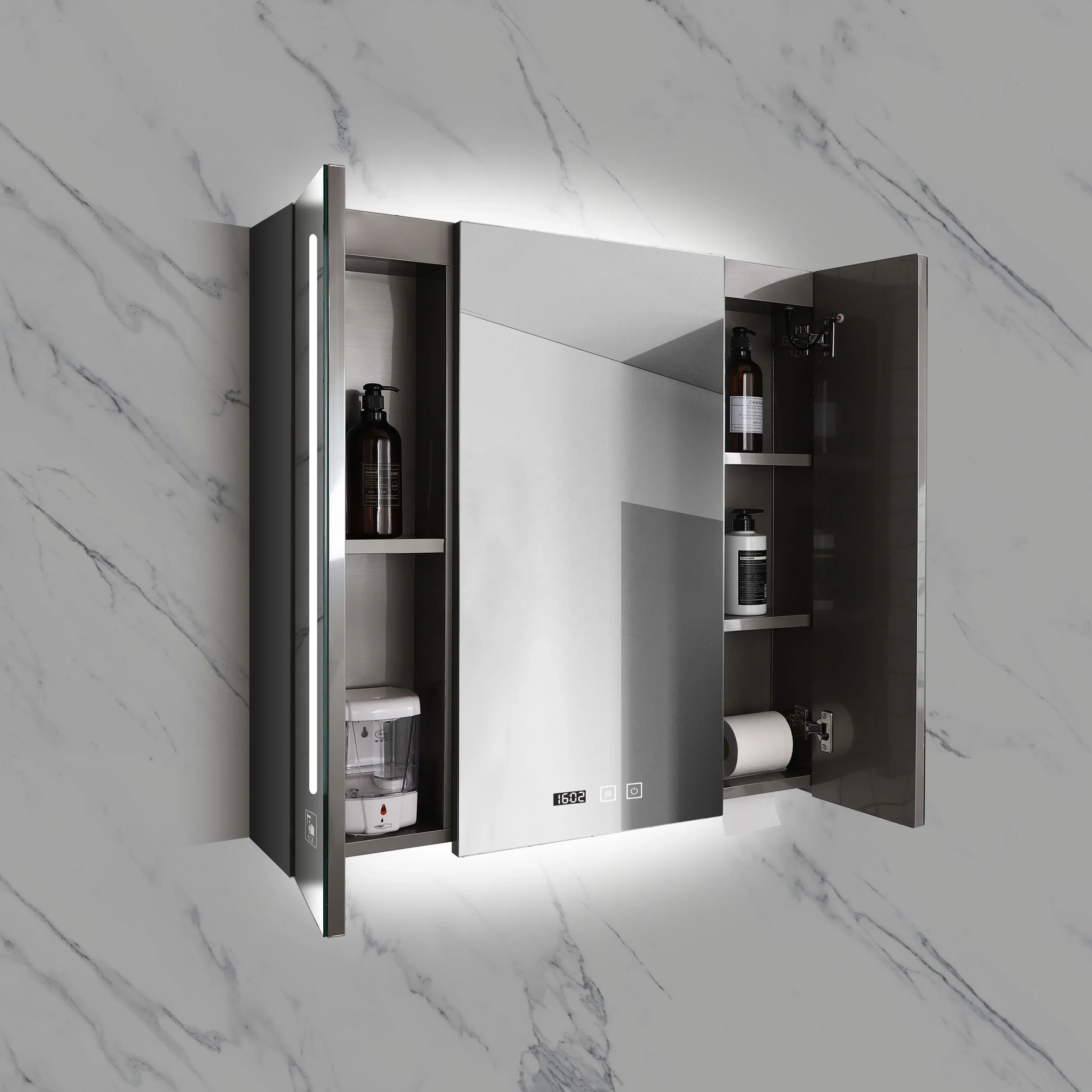 2022 Newest Arrival Three Doors Bathroom Cabinet Touch Screen Medicine Cabinet LED Mirror Cabinet Bathroom Vanity X80