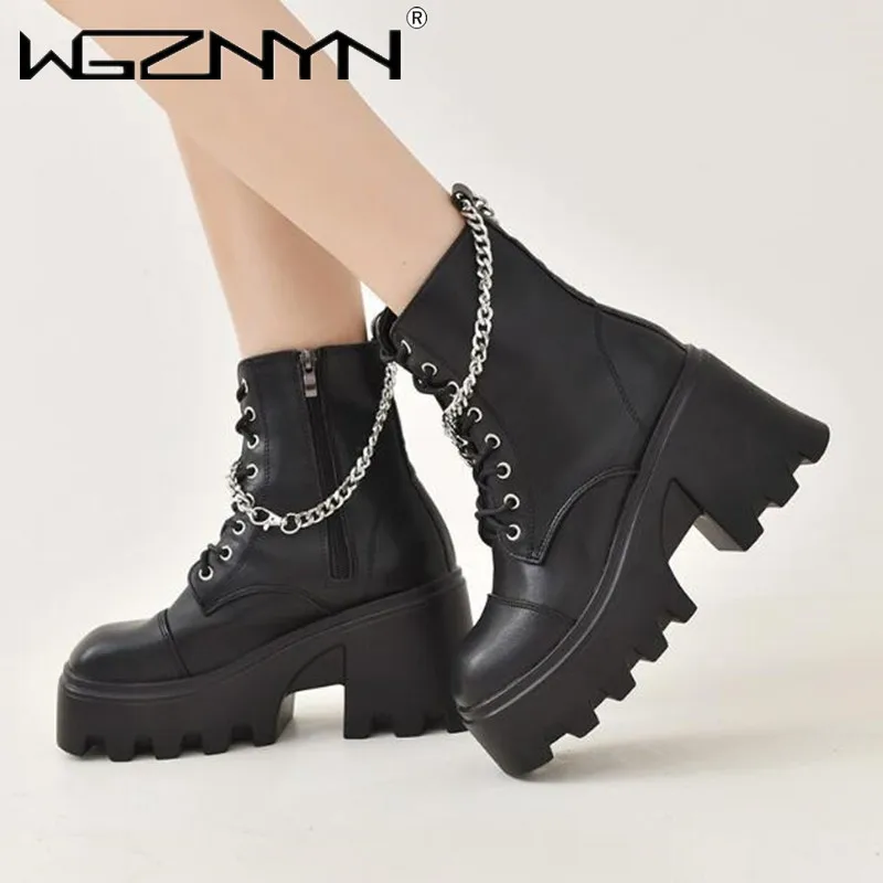 Women\'s Boots Chunky Hee Ladies Shoes Platform Zipper Buckle Leather Booties Punk Women Shoes Trend 2025 Sneakers Ankle Boots