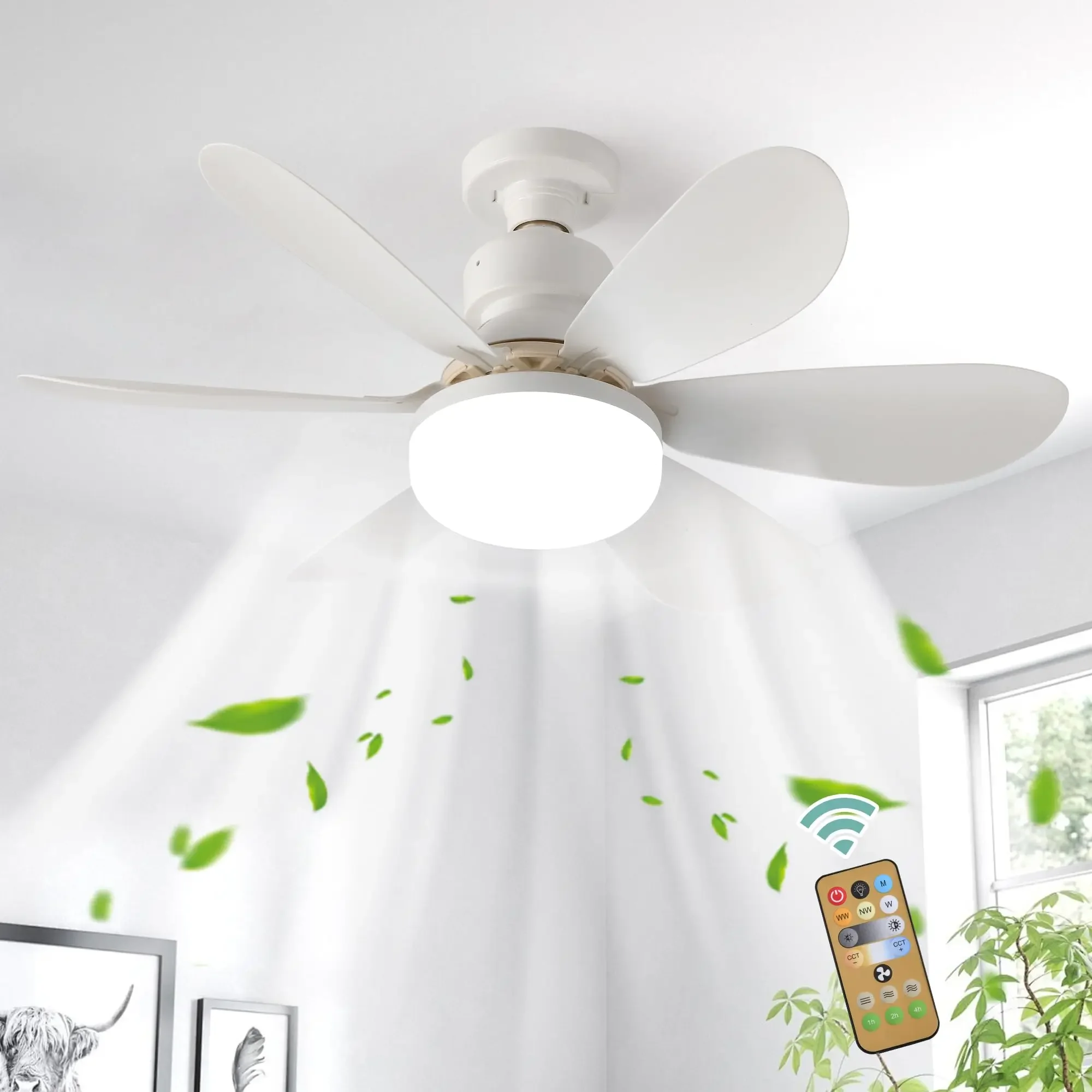 

Ganeed Screw in Ceiling Fan Light E27 Socket with Remote Control LED Lamp Small Fans for Bedroom ∅52 cm 3 Speeds 3 Colors White