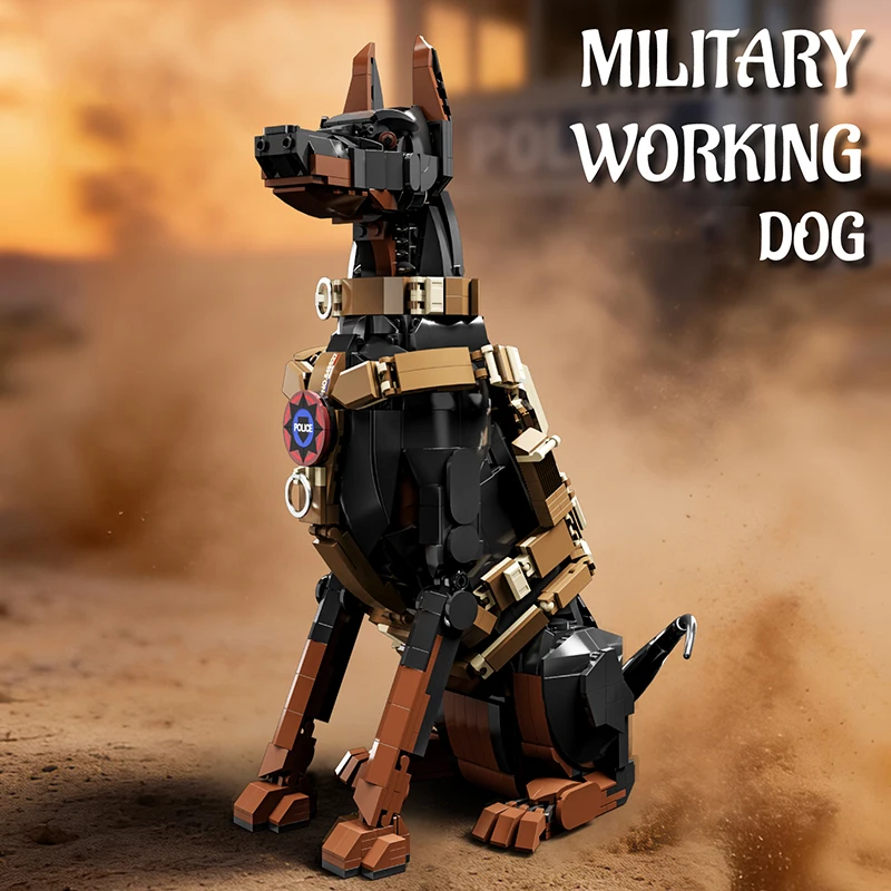 

City Police Dog Building Blocks Model Doberman Animals Creative Bricks Toys for Kids Children Adult Gifts Cool Ornament 1300+pcs