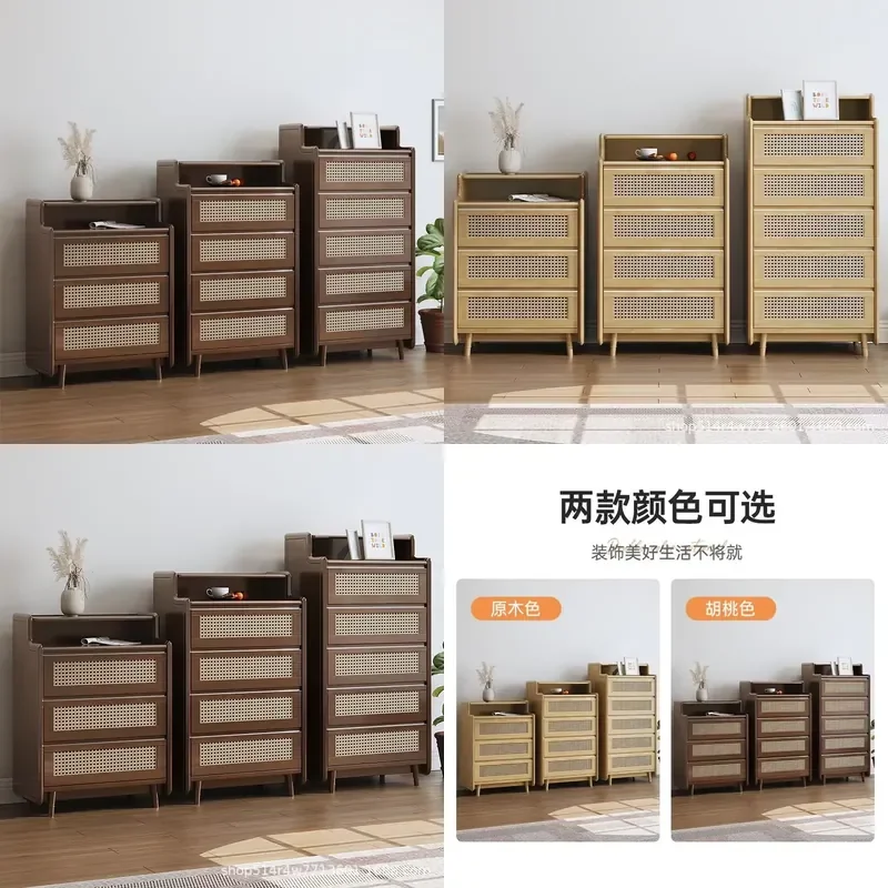 for Wabi Sanfeng Three Four Five Bucket Kitchen Rattan Rubber Wood Bedroom Bucket Minimalist Bedside Standin