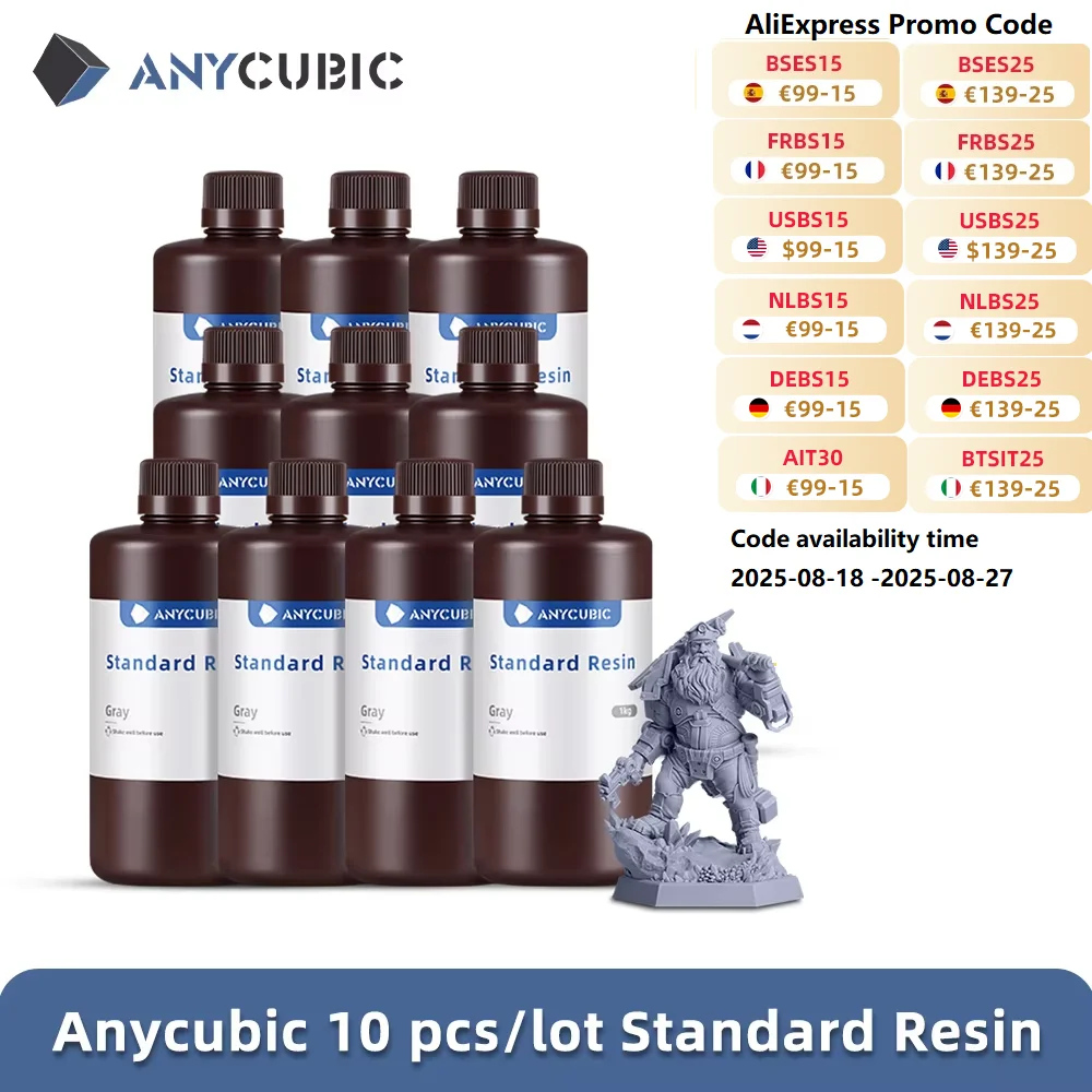 Resina UV in resina standard ANYCUBIC 405nm da 10 kg per stampante 3D Photon Materiale di stampa in resina fotopolimerica UV ad alta precisione