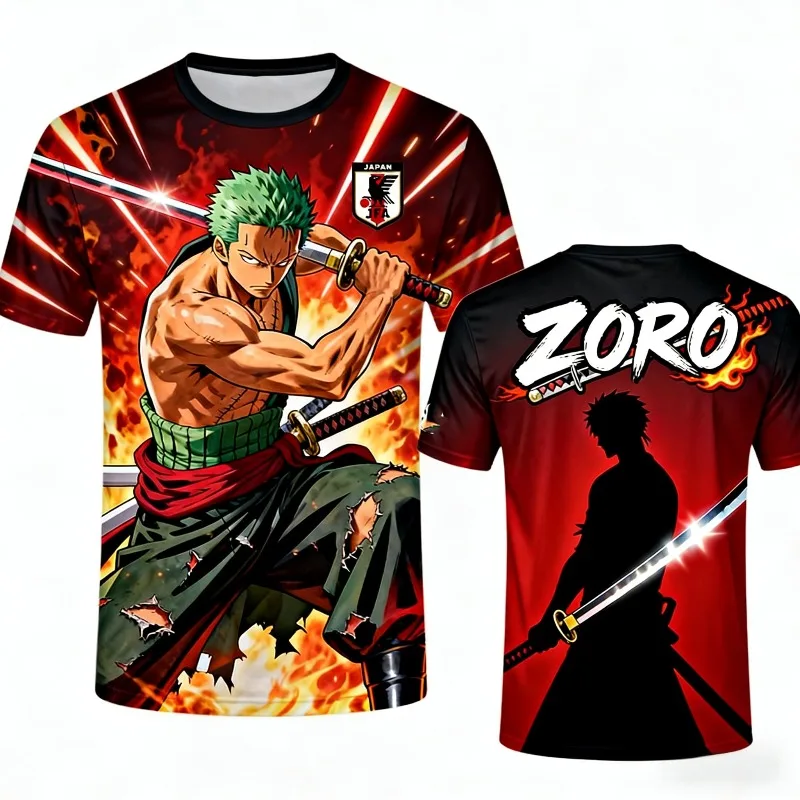 One Piece Roronoa Zoro Anime Cross Over Fußballtrikot für Kinder, Jungen und Mädchen, schnell trocknend, atmungsaktiv, Fan-Sport-Kurzarm-Tops – Detail 7