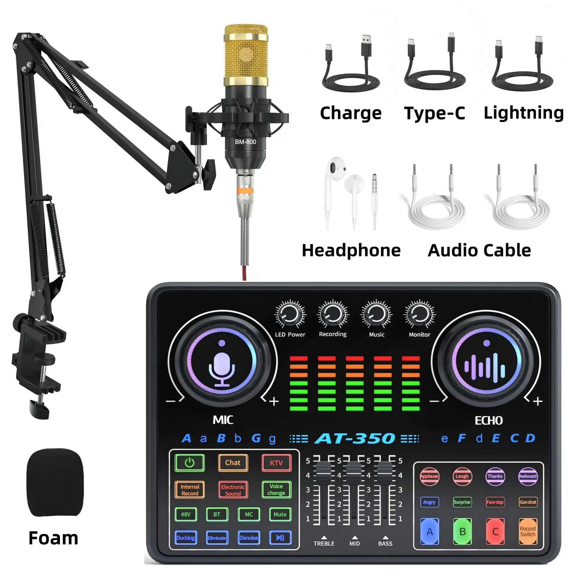 AT350 Soundcard Set DJ Equipment BM800 Microphone Sound Card Console Studio Kit Cable Phone Mixing Computer Live Voice Mixer