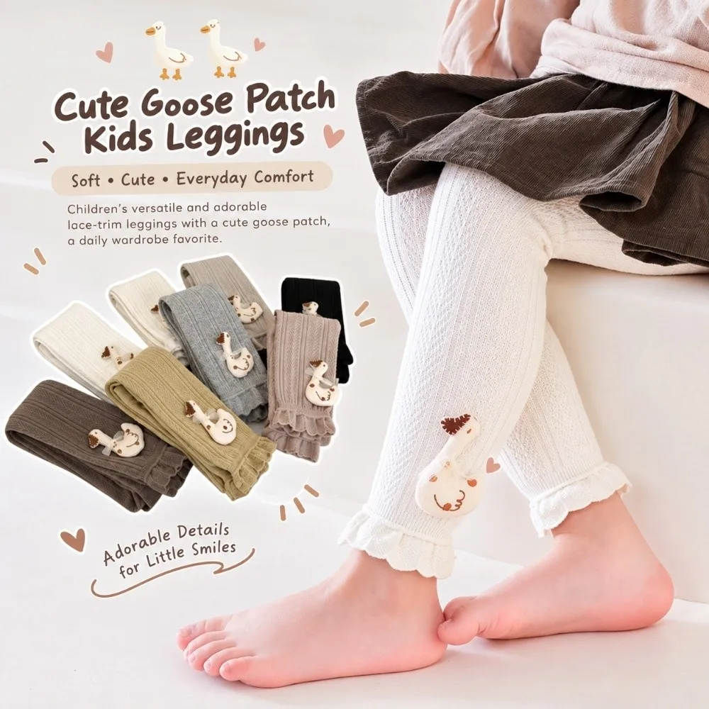 Thin Cotton Girls Footless Tight Stretch Fit Elastic Waistband Girls Pantyhose Lace Trim Soft Knit Lace Trim Tight