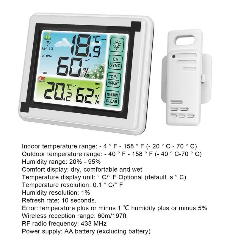 Temperature Humidity Monitor Digital Wireless Thermometer Indoor Outdoor Outdoor Thermometer Humidity Hygrometer With Backlight