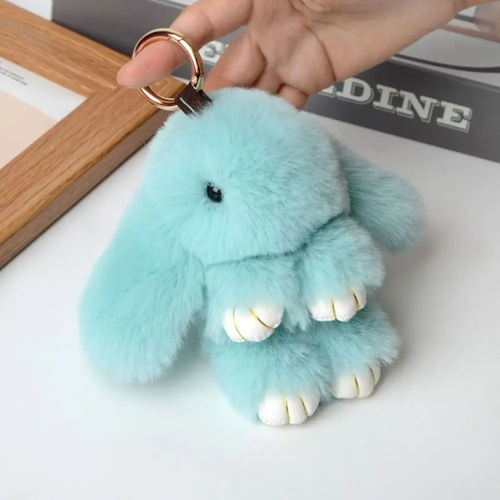 Animal Shape Fashion Pluff Bunny Keychain Lovely Fluffy Play Dead Rabbit Doll 18cm Cute Rabbit Fur Keychain Girlfriend