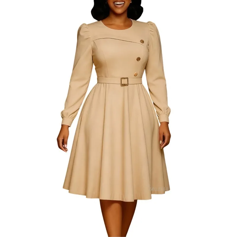 

Элегантные африканские платья Дашики для женщин, весеннее африканское платье миди трапециевидной формы с длинными рукавами и круглым вырезом, S-3XL, африканская одежда, наряды 2026