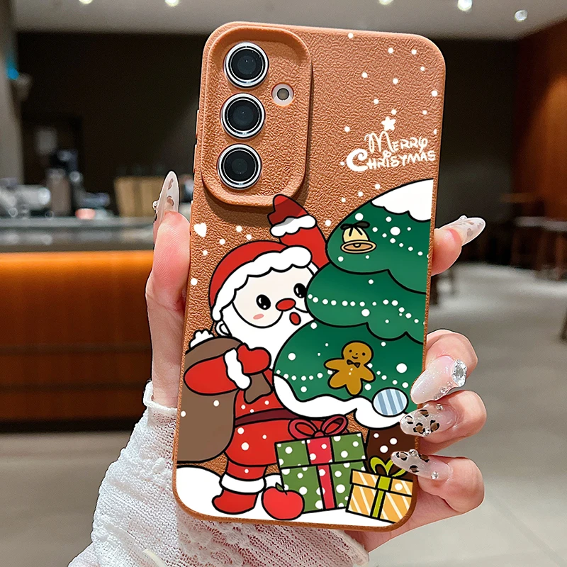 Santa Claus Silikon Fall Für Samsung Galaxy S25 Rand S24 FE S23 S22 S21 Ultra A17 A56 A55 A26 A36 A15 A16 Leder Textur Abdeckung