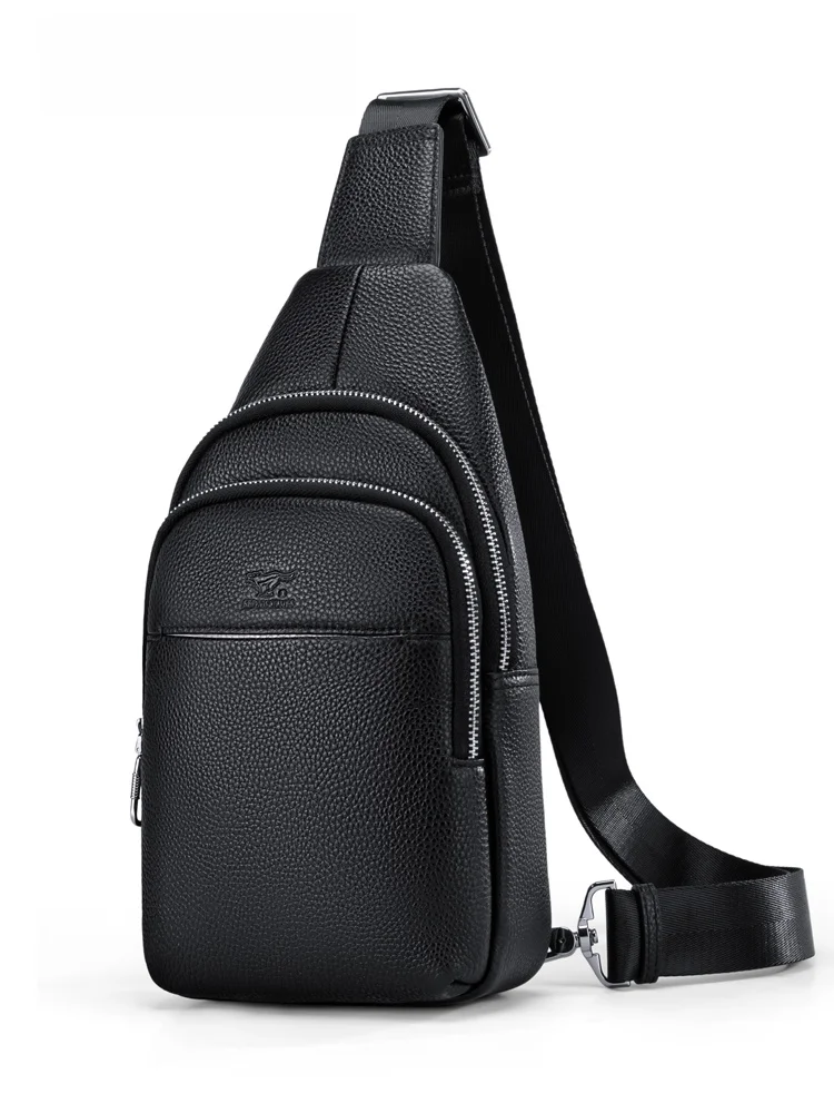 

Pure Top Layer Leather Men's Chest Bag Casual Crossbody Bag Single oulder Soft Leather Bapa Full Genuine Cowhide Septwo...