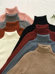 2025 Autumn Pullover Knitted Women Sweater Winter Solid Tops Fashion Elegant Turtleneck Jumper