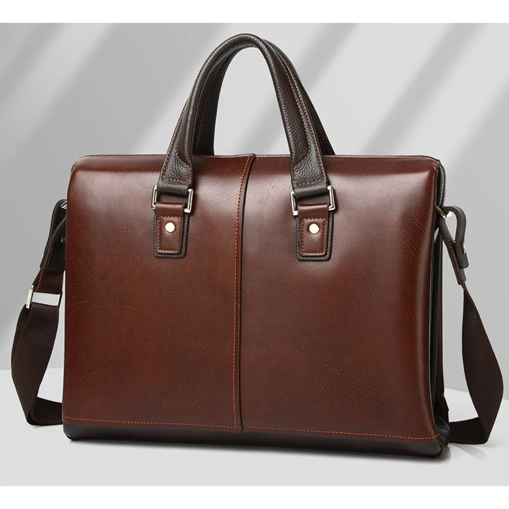 Men's Handbag Retro First Layer Simple Premium Cowhide 15/6 Inch Computer Versatile Fashion Handbag  High-end Business Briefcase