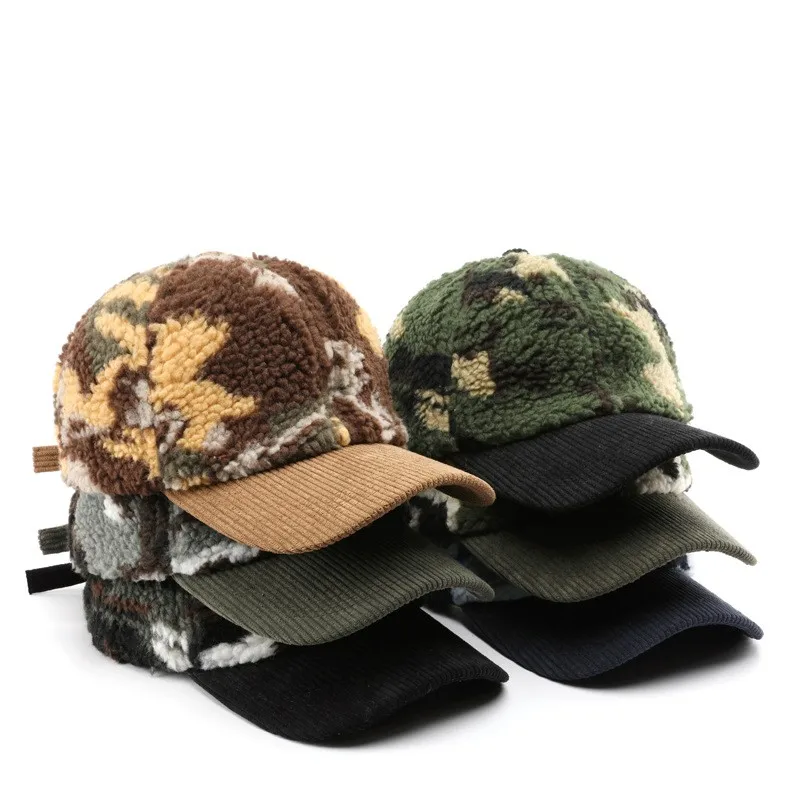 Autumn and winter men and women warm thick camouflage corduroy baseball cap men\'s winter wool fashion cap