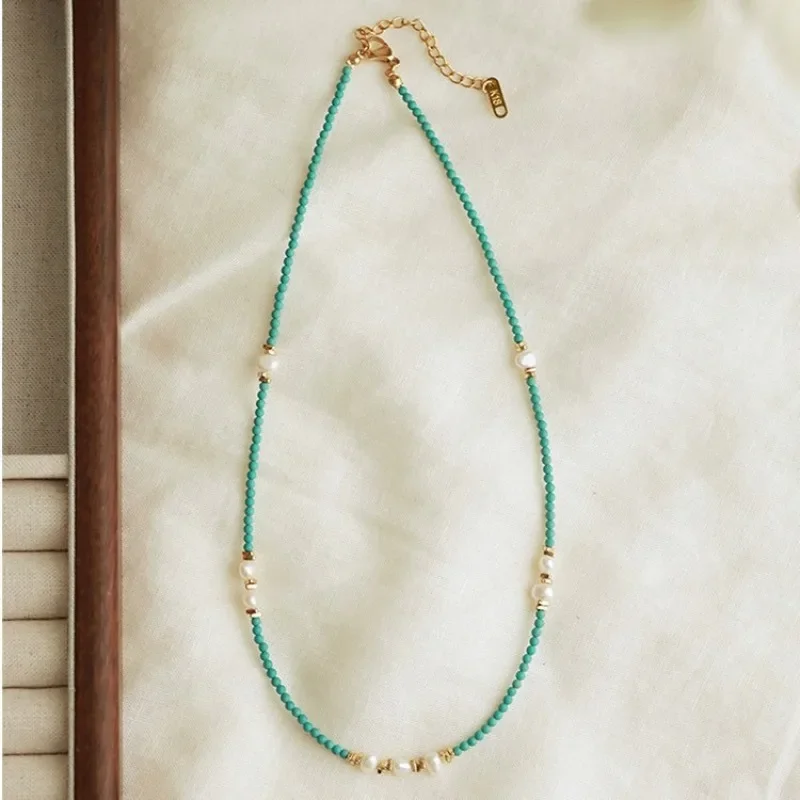 

Optimized Turquoise Beaded Special-shaped Small Particle Freshwater Pearl Necklace Female Niche New Chinese Style National Wind