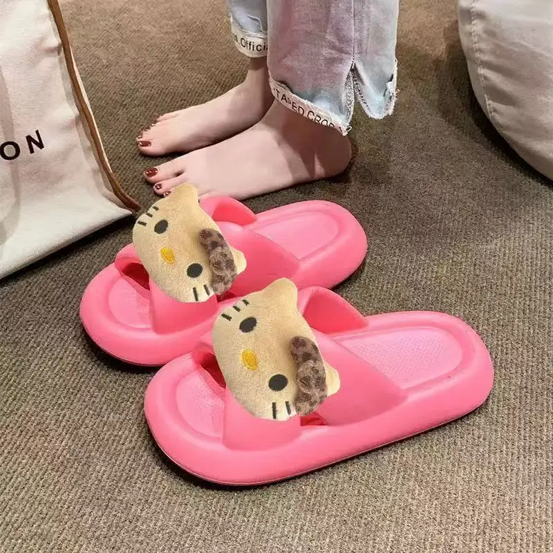 

drop shipping r‌eal pictures new summer comfortable outdoor hello kitty cartoon women girls white black red fashion slippers