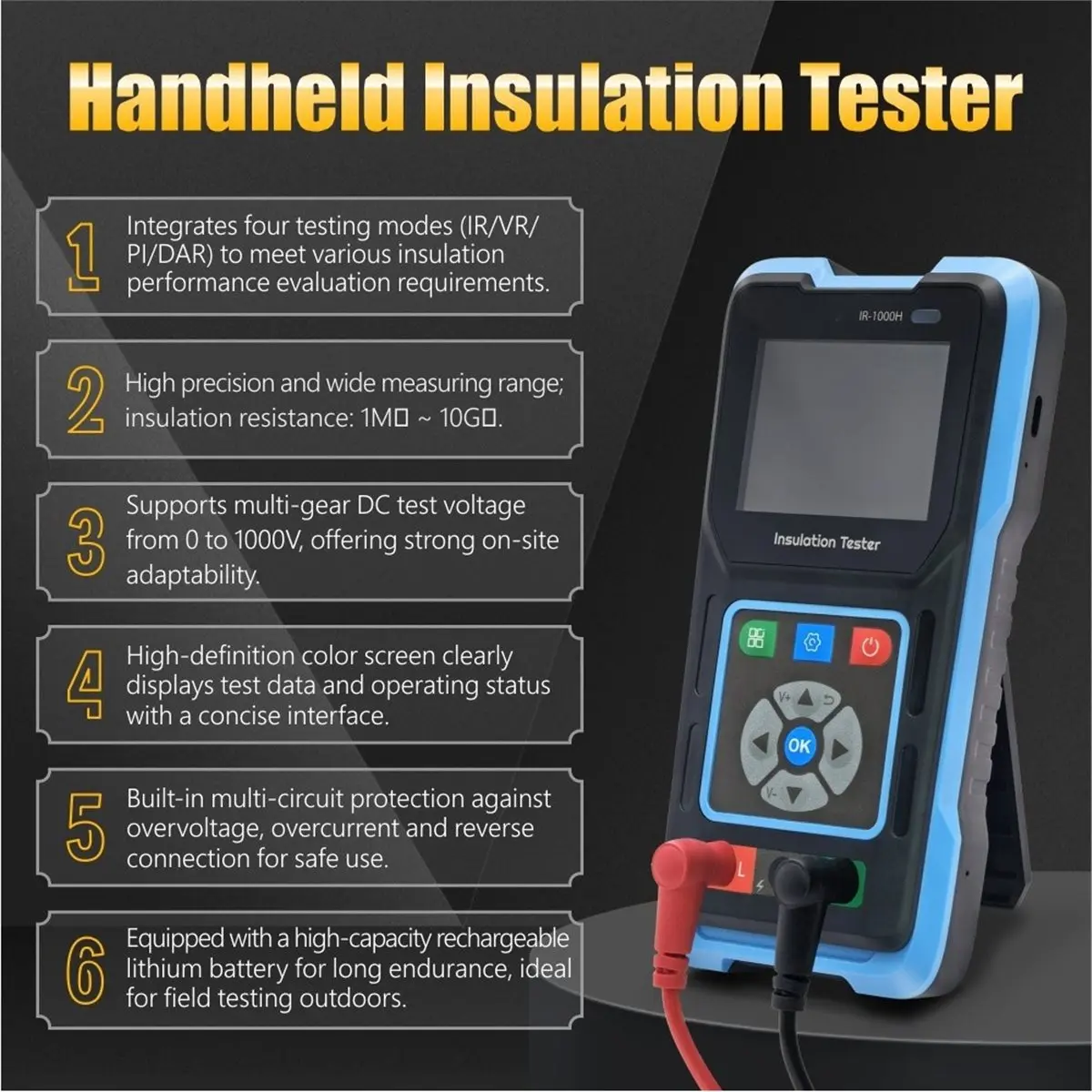 11·11COUPON IR-1000H Digital Insulation Resistance Tester IR/VR/PI/DAR Test Multi-Level Circuit for Electrical Maintenance