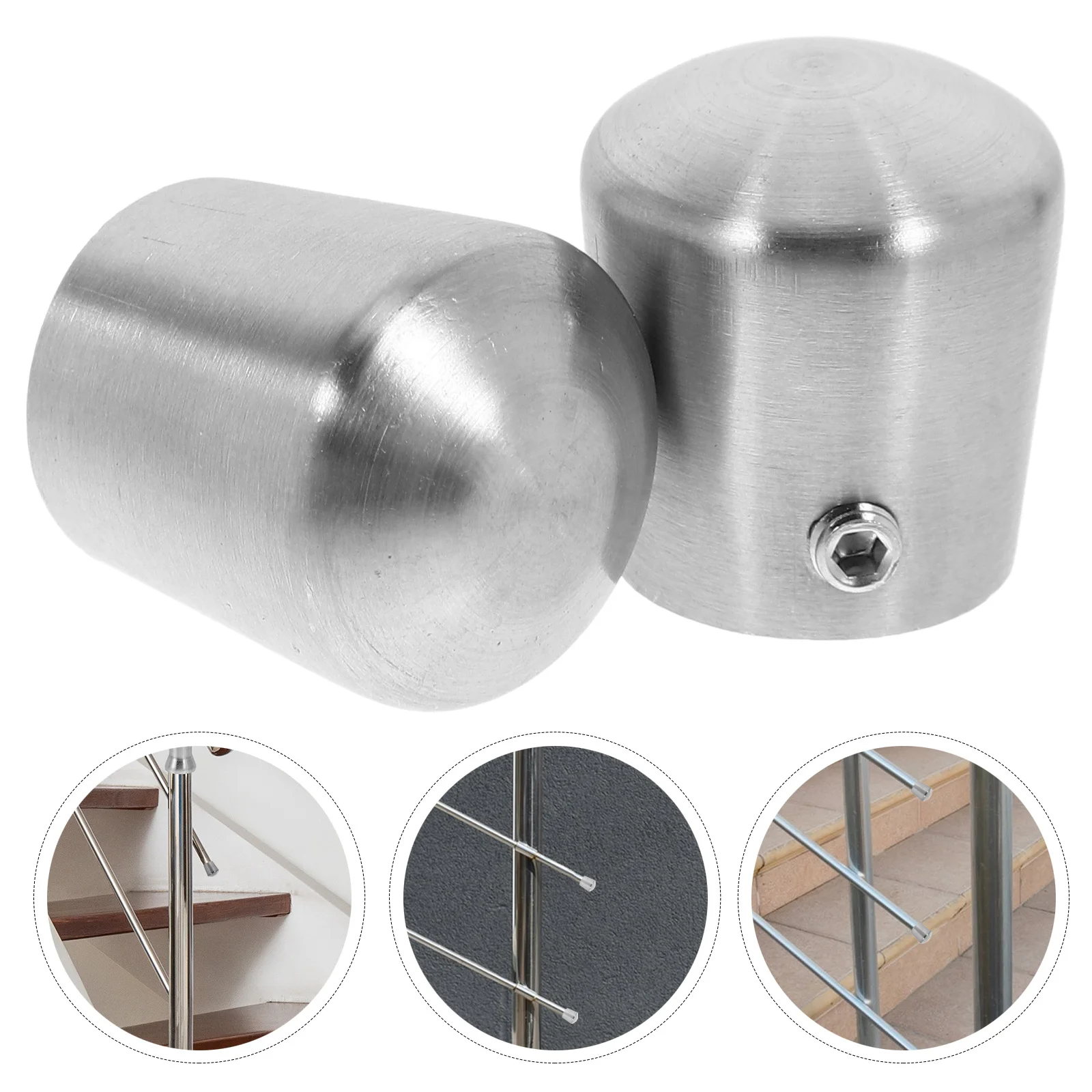 Tapas de extremo de pasamanos de acero inoxidable, tapas de listones de Metal cepillado duraderas para barandillas de escaleras de madera, cubiertas protectoras interiores, 2 uds.