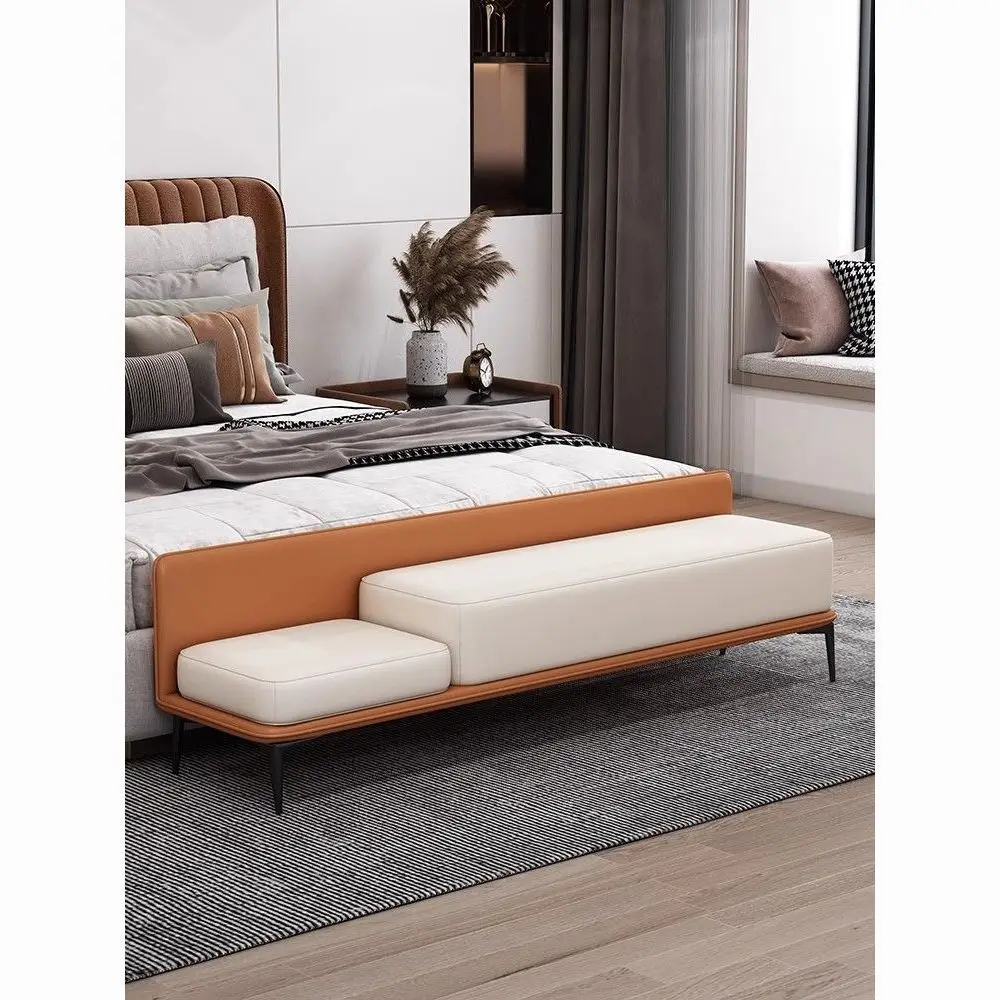 Home high-end leather bedside stool bedroom cloakroom long sofa stool