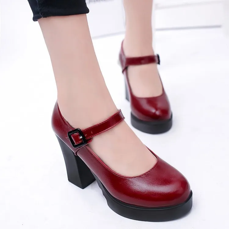 Women\'s shoes on Heels Women Platform Pumps Spring Summer Shallow Mouth Buckle Strap Shoes Round Toe Shoes for Women 2023