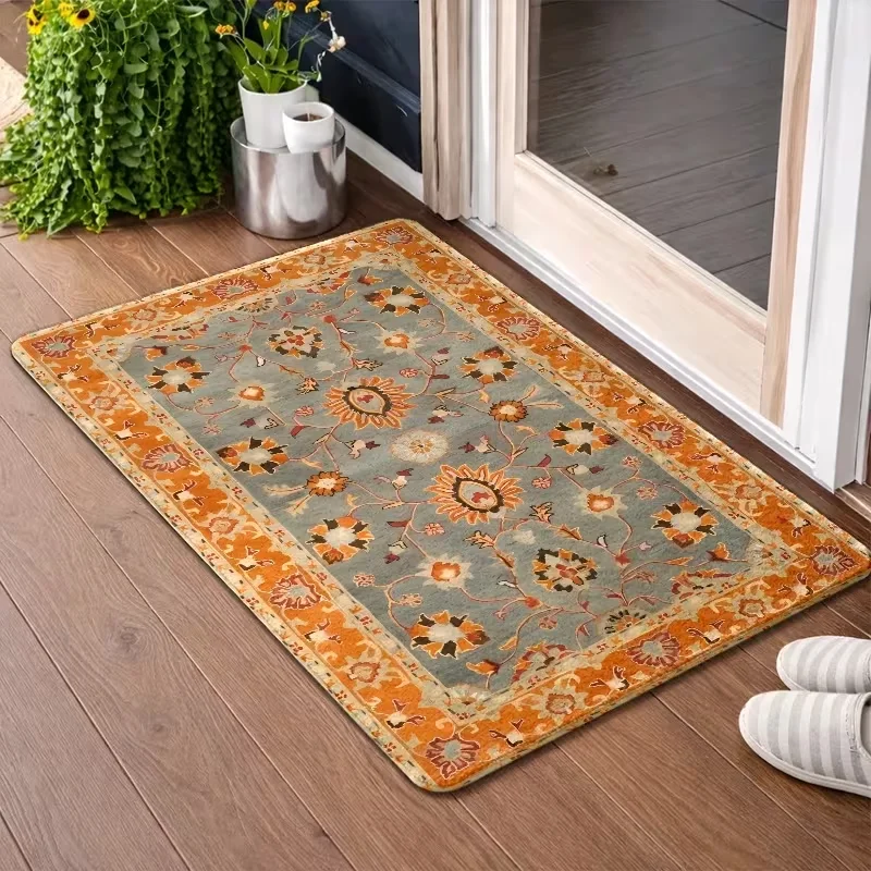 Boho Pastel Floral Door Mat Non Slip Indoor Entrance Rug Colorful Vintage Lotus Medallion Pattern Doormat for Hallway Kitchen