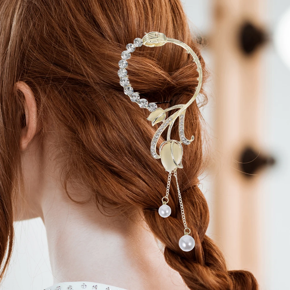 

2pcs Rhinestone Pearl Hair Clips Decorative Tulip Barrettes Women Hair Accessories Ponytail Holders Bun Clips
