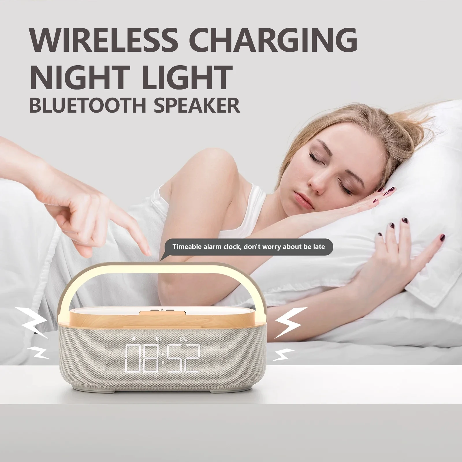 S29 Wireless Charging Sleep Night Light Bluetooth Speaker 2500Mah 15W Wireless Charging Digital Display Clock Alarm Clock