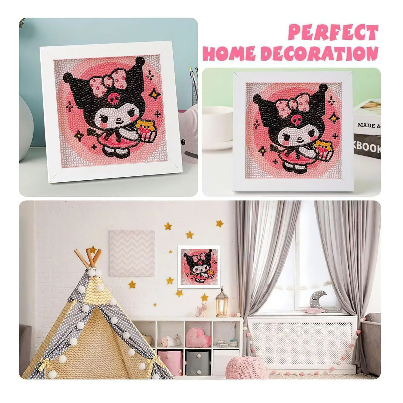 Sanrio คริสตัลเพชรกรอบตกแต่งภาพวาดชุดทําด้วยมือ DIY Kuromi Kawaii ตกแต่งบ้านคู่ของขวัญวันเกิด
