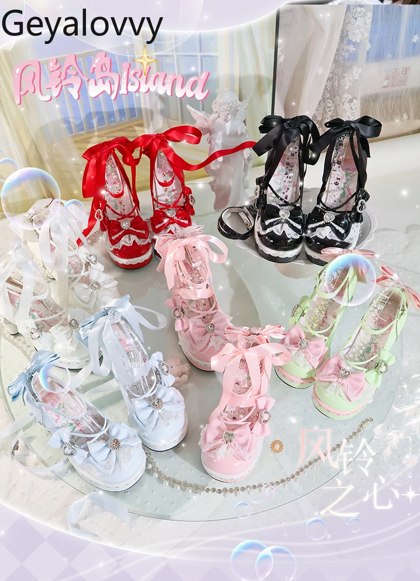 

2025 New Original Lolita Style High Heels Pumps for Women with Bowknot and Irregular Cute Sweet Spring Autumn Mary Jane Shoes